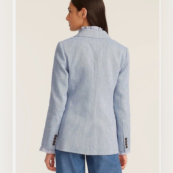 J.Crew Bristol Blazer Blue Italian Cotton-Linen Herringbone 00 - Picture 2 of 16